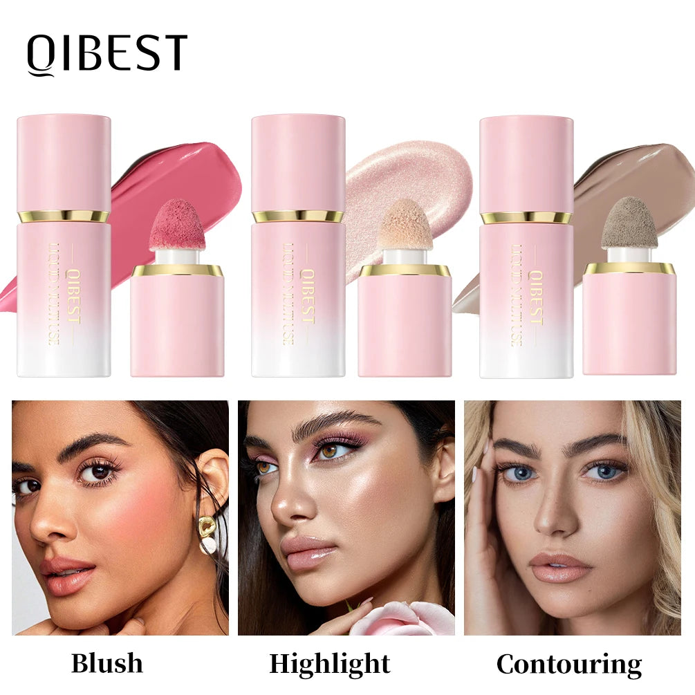 QIBEST Matte Face Liquid Blusher Smooth Cheek Eye Blush Highlighter Multi-Use Stick Rouge Lasting Liquid Contour Bronzer Makeup Qme