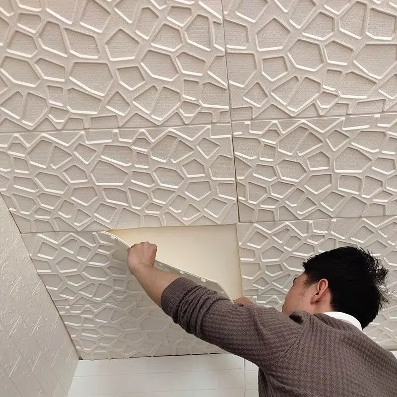 Decorative moisture-proof waterproof anti fouling anti-collision self-adhesive 3D modern style wallpaper 35*35cm ceiling Qme