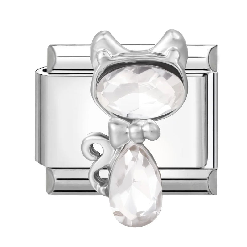 Fashion Love Heart Demon Wing Lovely Cat Elk Bowknot Shiny CZ Italian Links Charm Fit 9mm Stainless Steel Bracelet Making Gifts Qme Style 11