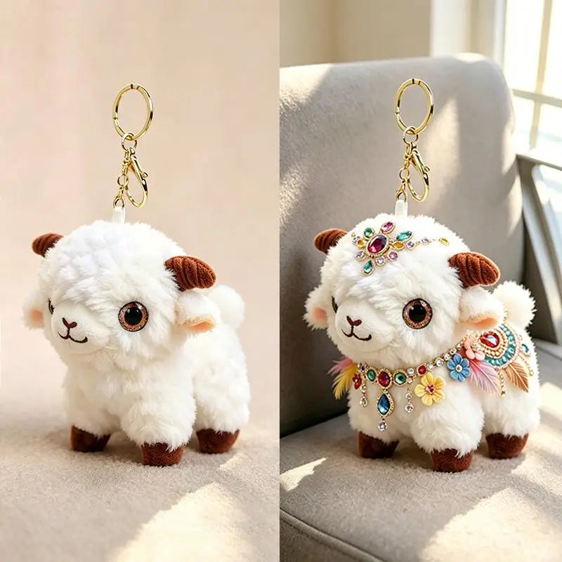 Soft Plush Sheep Keychain White Sheep Keychains Mini 3d Animal Key Ring Holder Bag Charms Car Pendants Gift Qme