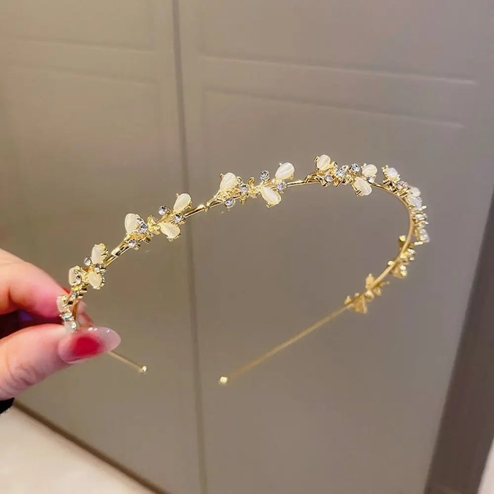 Wedding Bride Headwear Pearl Wash Face Hair Band Leaf Headband Qme Opal