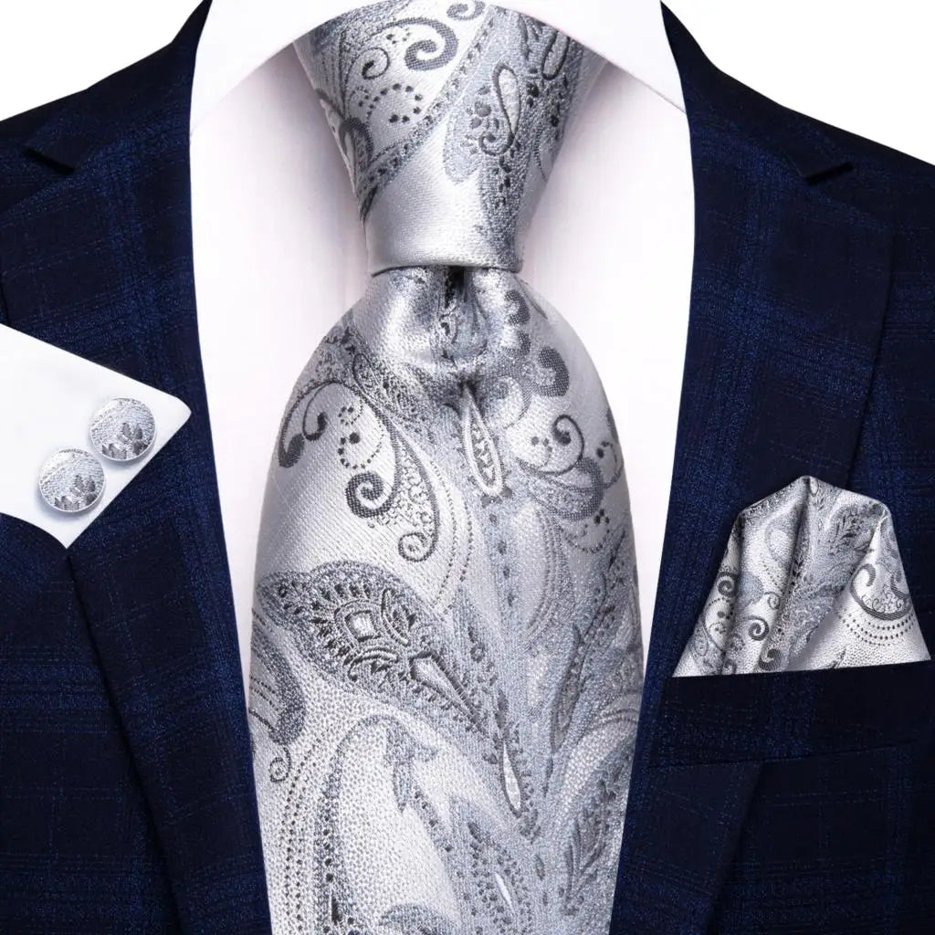 Hi-tie Purple Silver Striped Silk Elegant Tie Men Groom Wedding