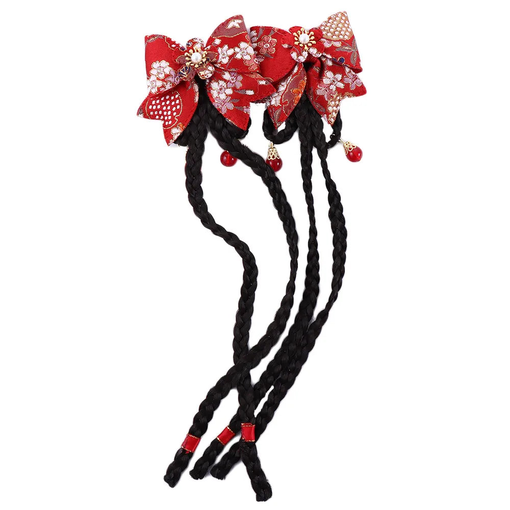 Elegant Sweet Cloth Hanfu Headdress Tang Suit Tassel Chinese Style Wig Braid Hairpin Side Clip Bow Hairpin Hair Accessories Qme G