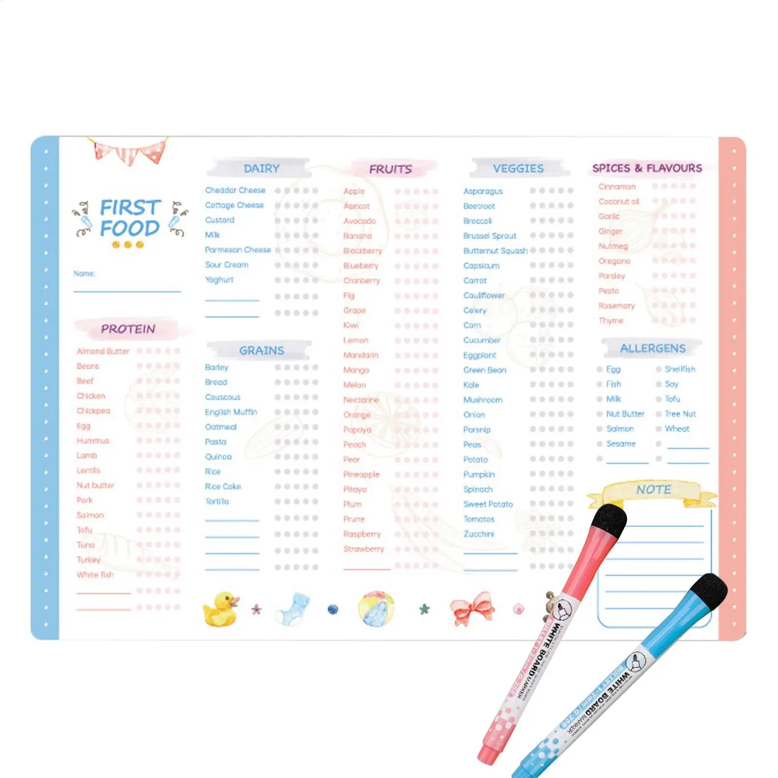 First Foods Chart Magnetic Baby Checklist Multifunctional Food Qme