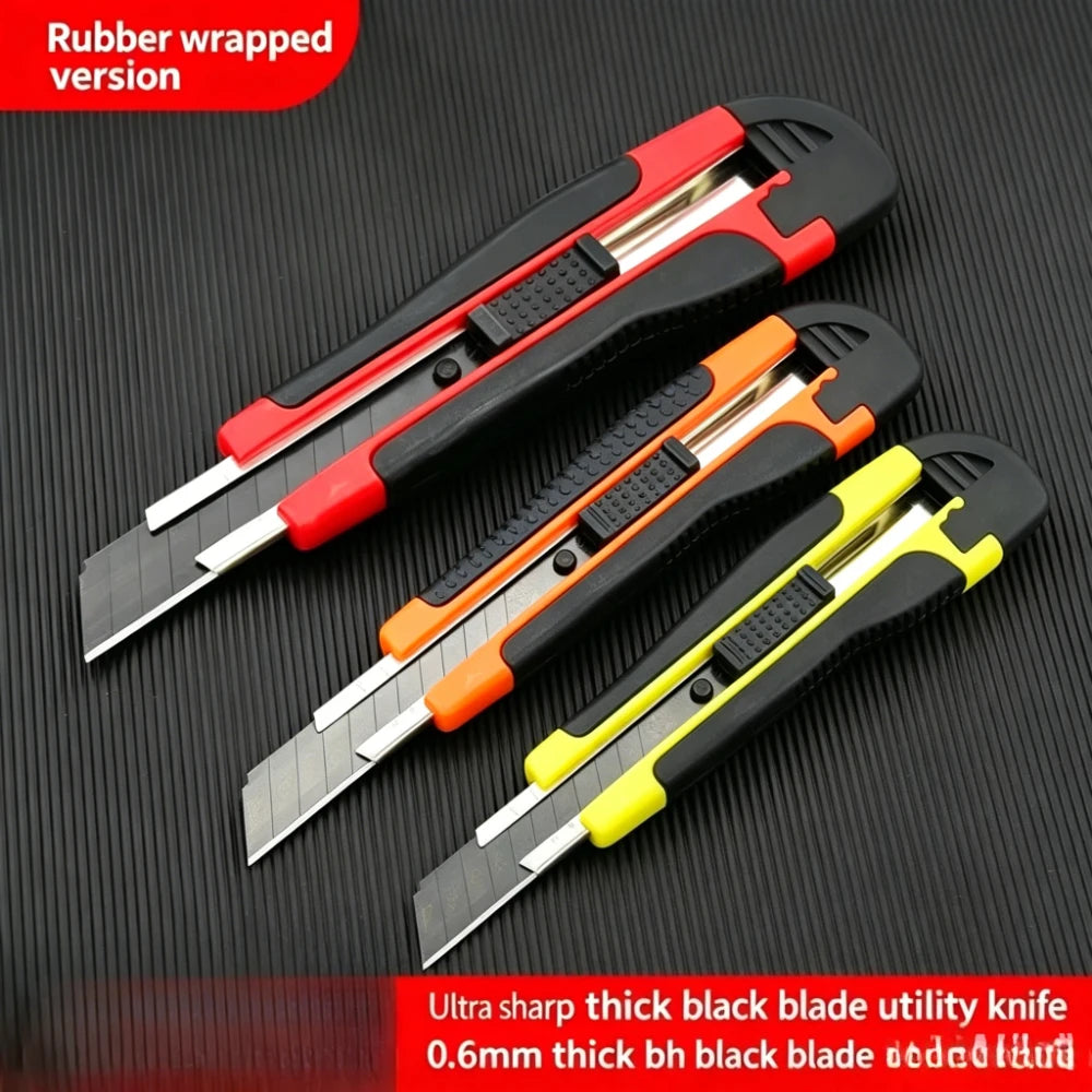 Wrapped Utility Knife Black Snap-off Blade Anti-slip Auto Lock Cutter Knife For Office Carton Leather Cutting Craft Tools Qme
