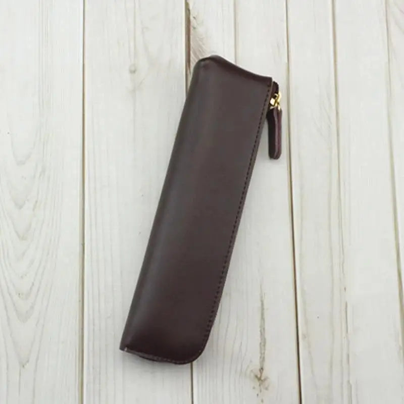 PU Leather Pen Holder Brass Snap Closure Fine Stitching Slim Pencil Qme A9
