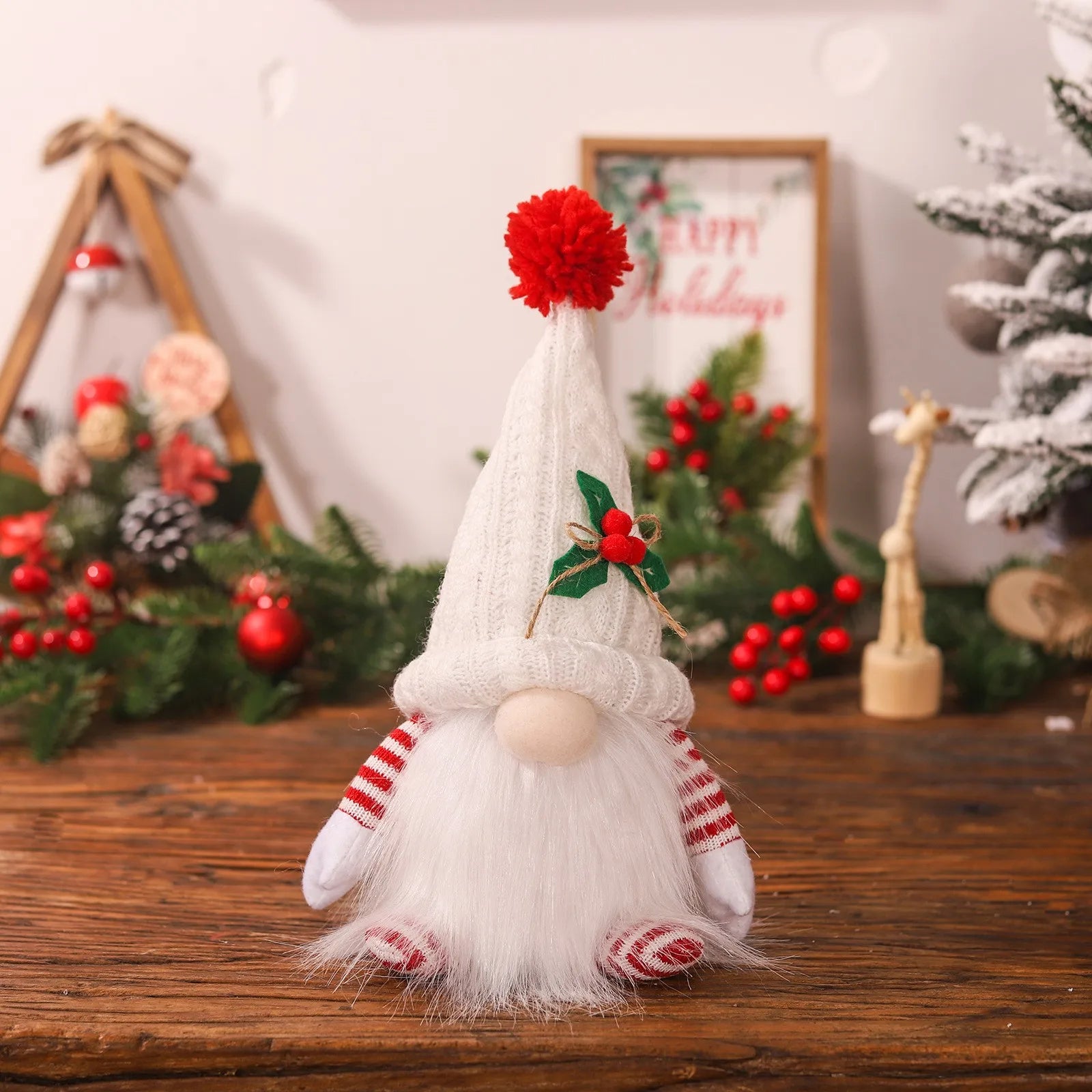 New Christmas Dwarf Ornament Mini Plush Gnome Figurine for Holiday Home Decoration DIY Scene Layout Props Party Doll Gift Qme White One Size