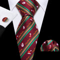 Christmas Red Tie Set 3 Pieces Men Necktie Pocket Square Cufflinks Xmas Wedding Party Suit Accessories Gifts for silk Boyfriend Qme LDSN6573