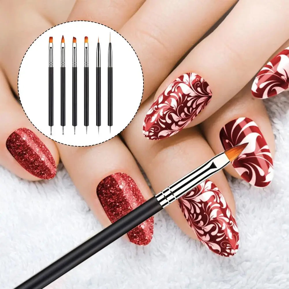 6Pcs Black Multi-Function Nail Art Brushes Set Dotting Line Flat Round Head For DIY Professional Gel Nail Polish Manicure Tools Qme