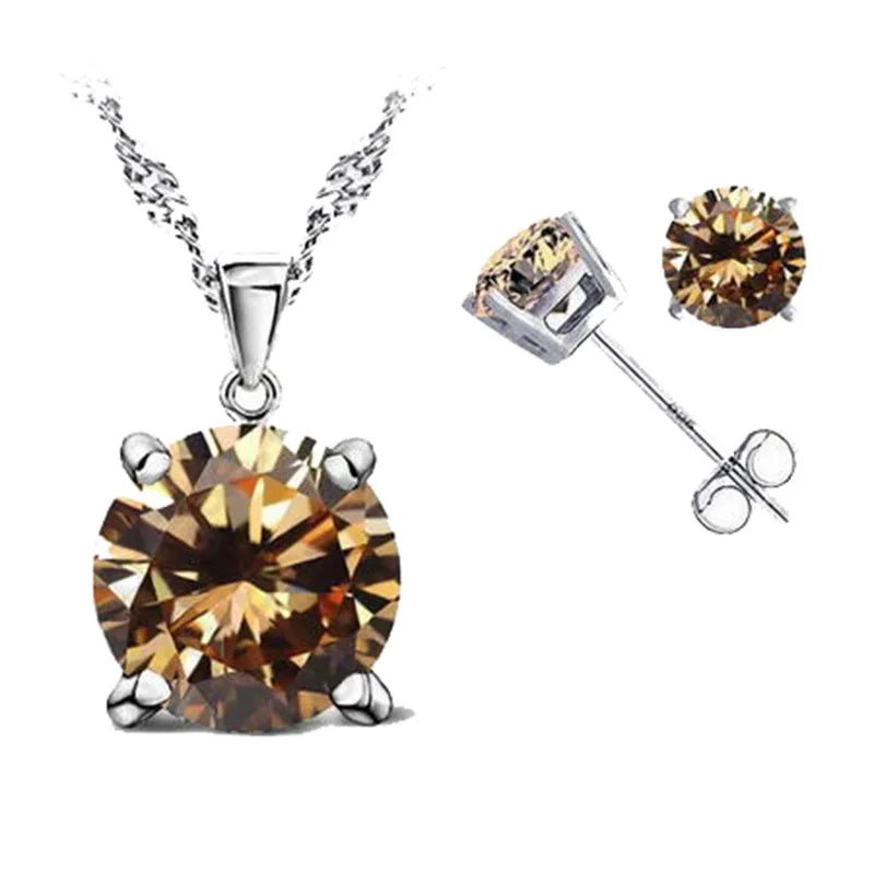 Good Quality 925 Sterling Silver Color Jewelry Sets for Woman Classic Claw Setting Cubic Zirconia Stud Earring Pendant Necklace Qme Color 4