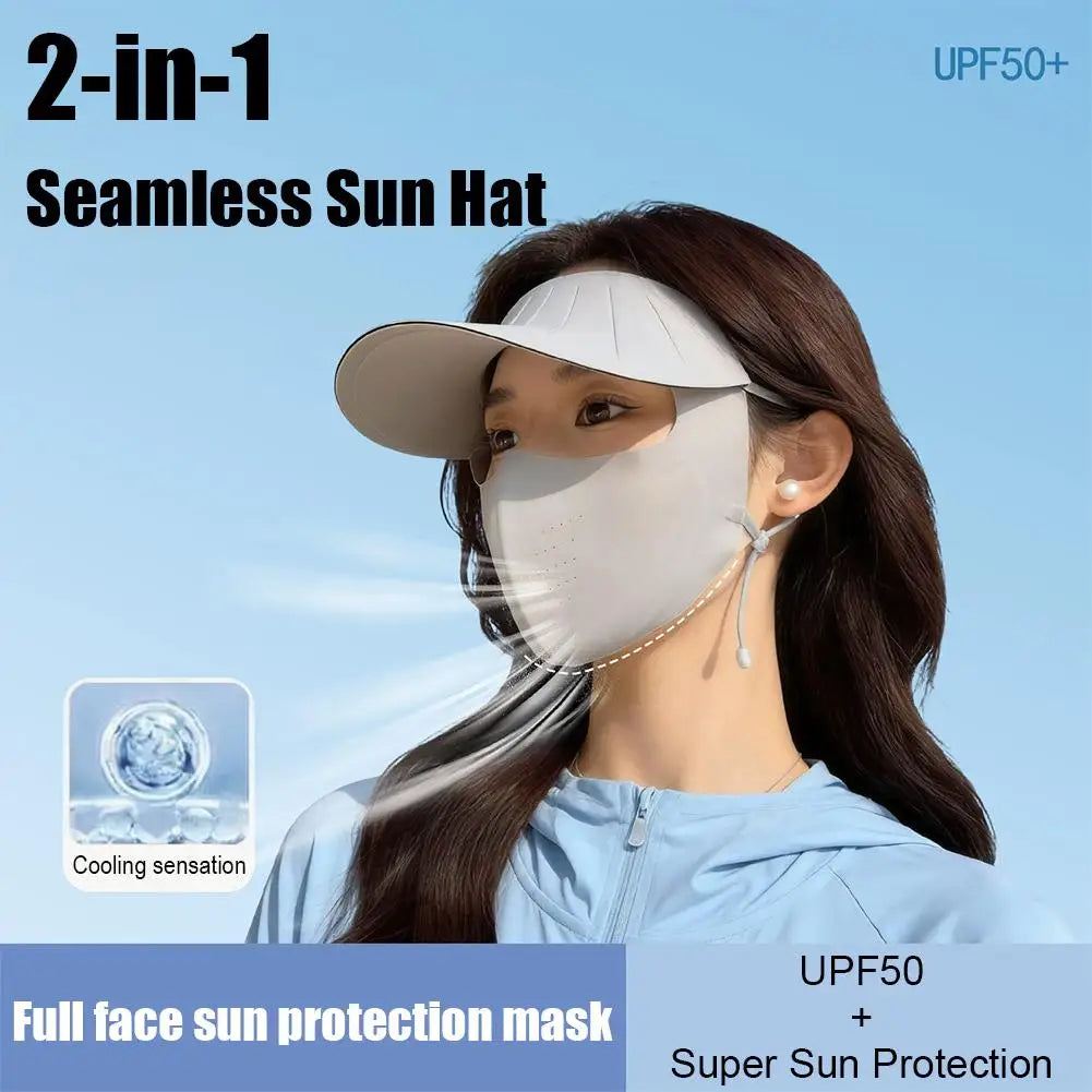 Wide Brim Face Mask Women Sun Hat Cover UV Protection Full Outdoor Qme