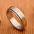 Fashion Men Buddha Rotation Spinning Mantra Letter Ring Transfer lucky Charm Ring Titanium Steel Fine Jewelry Gift Rings Qme 1 6