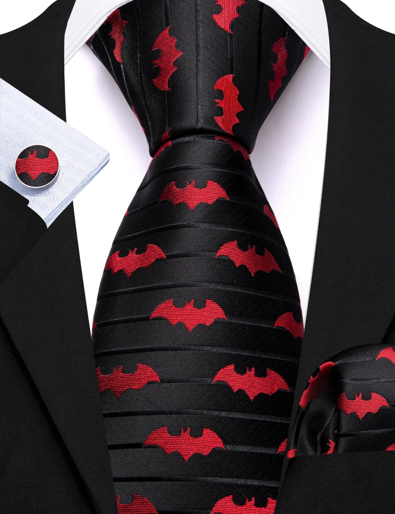 Christmas Red Tie Set 3 Pieces Men Necktie Pocket Square Cufflinks Xmas Wedding Party Suit Accessories Gifts for silk Boyfriend Qme LDSN6779
