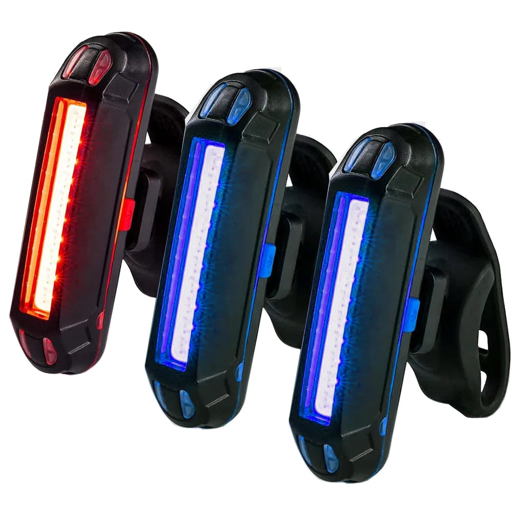 Bike Rear Tail Light, USB Rechargeable LED Safety Light for Bicycle, Ultra Bright Waterproof Cycling Taillight Fits on Any Road Qme 3PCS(Red-Blue light) 300-600 Lumen < 1000 Mah
