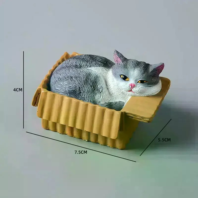 Adorable Cat In Box Napping Resin Figurine Kawaii Desktop Decor Car Ornament Ideal Gift For Cat Lovers Qme