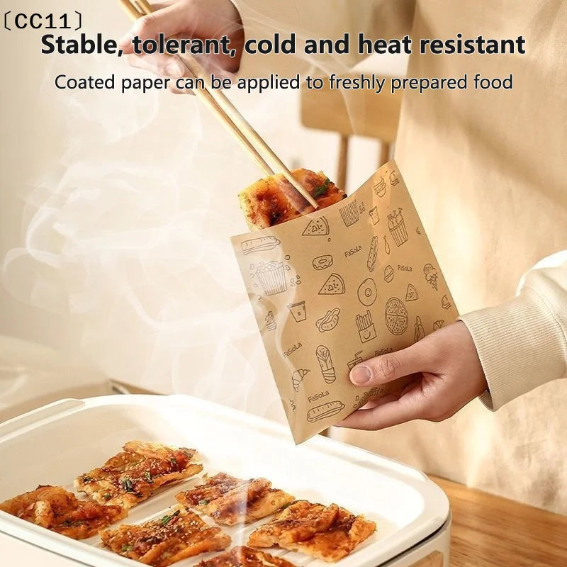 Greaseproof Paper Bag Kraft Food Wrapping Disposable Packaging Baking Qme