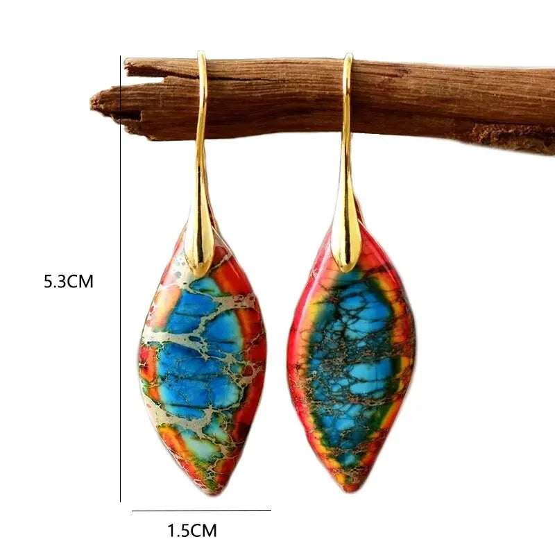 Trendy Minimalism Natural Emperor Jaspers Dangling Women Drop Earrings Ethnic Elegant Holiday Jewelry Gifts Qme