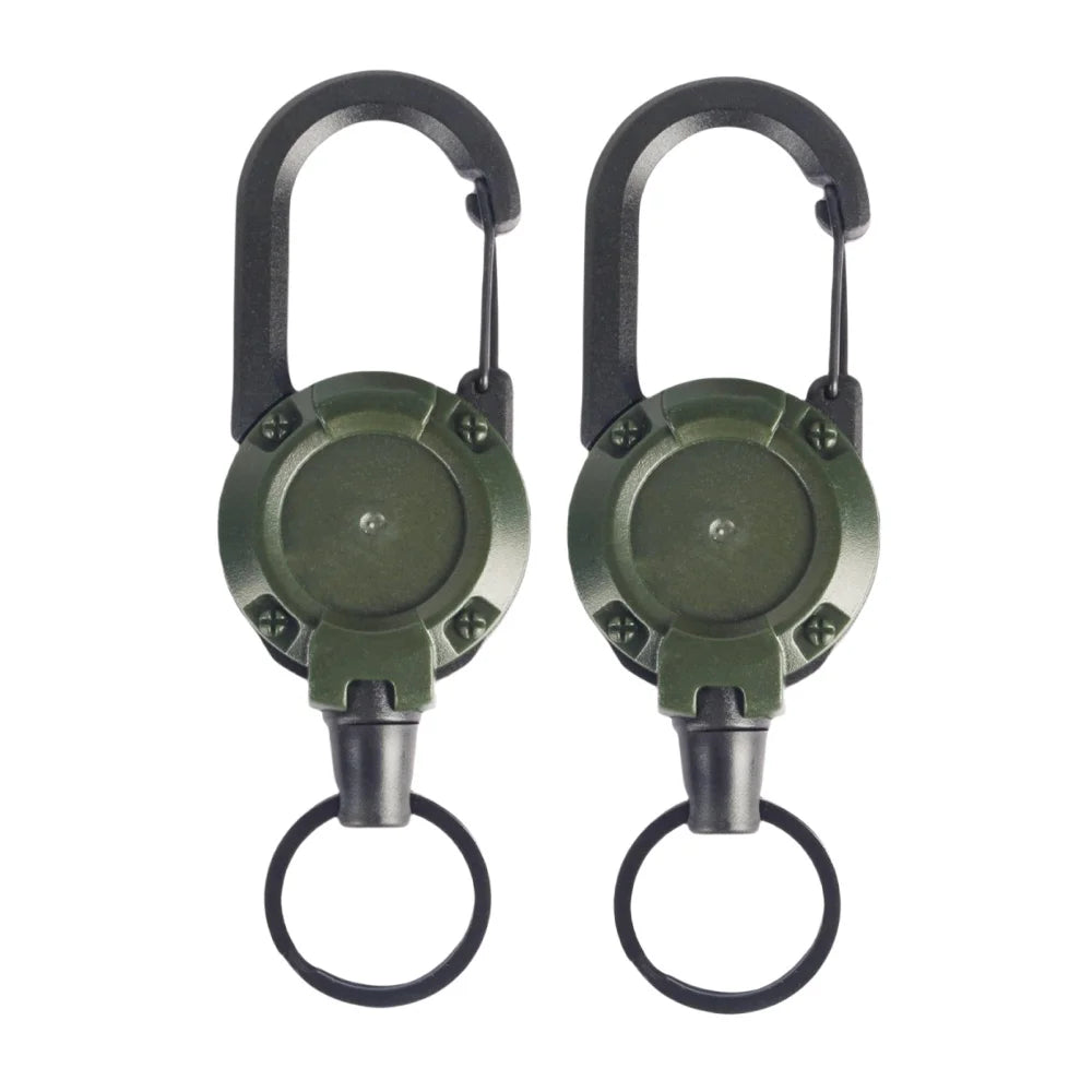 Heavy Duty Retractable Rope Carabiner Outdoor Steel Wire Rope Spring Key Chain Multi Functional Rebound Anti Loss Rope Buckle Qme Army Green 2pcs