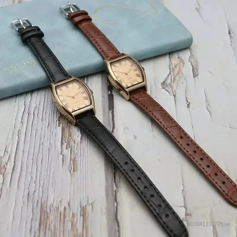 1 pcs Watch for Women Small Ladies Brown Wrist Watches Retro Vintage Leather Bracelet Black Quartz Wrist Watch mujer watch Qme