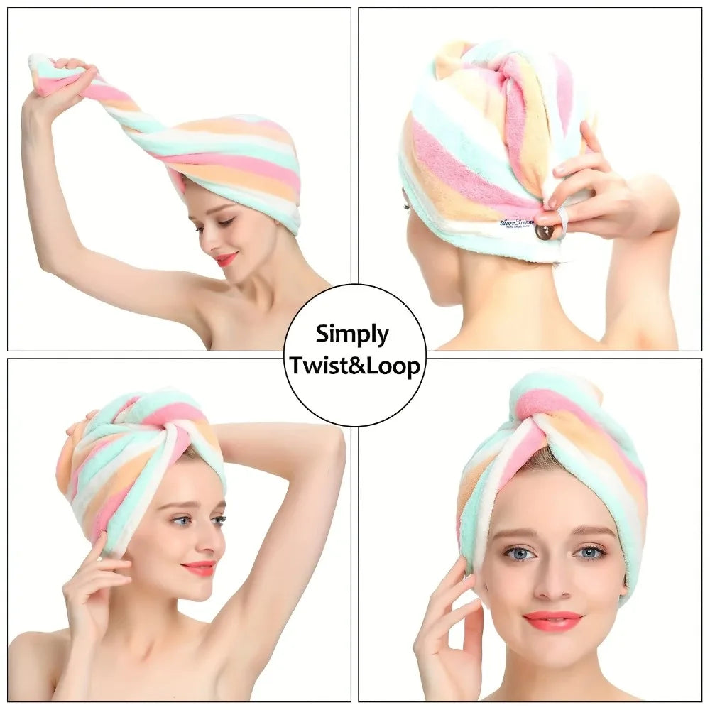 Ultra Absorbent Quick Dry Hair Towel Cap Women Colorful Striped Qme
