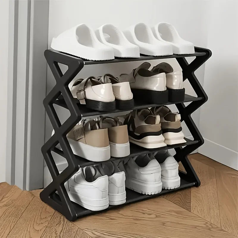 4Layer X-Type Multi Layered and Space Saving Shoe Rack,Solid Color Simple Home Assembly Shoe Rack,Suitable for Porch,Living Room Qme