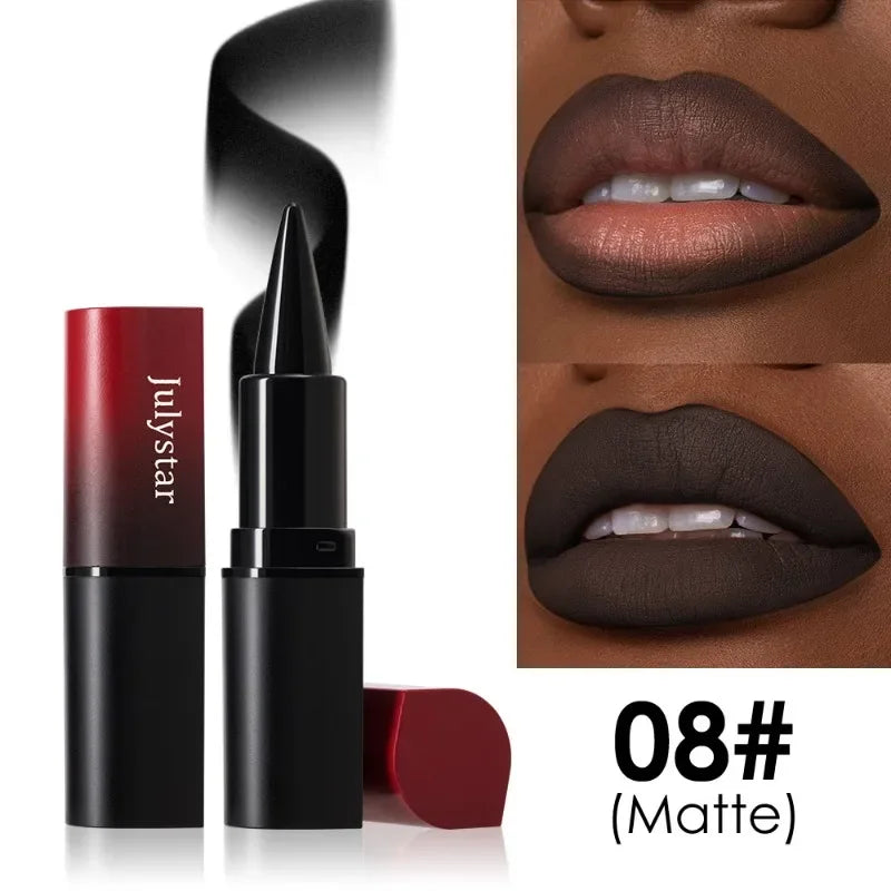 Chocolate Colored Lipstick Long Pointed Design Matte Lip Liner & Lip Stick Combination Red Tint Velvet Lasting Makeup Lipstick Qme 08