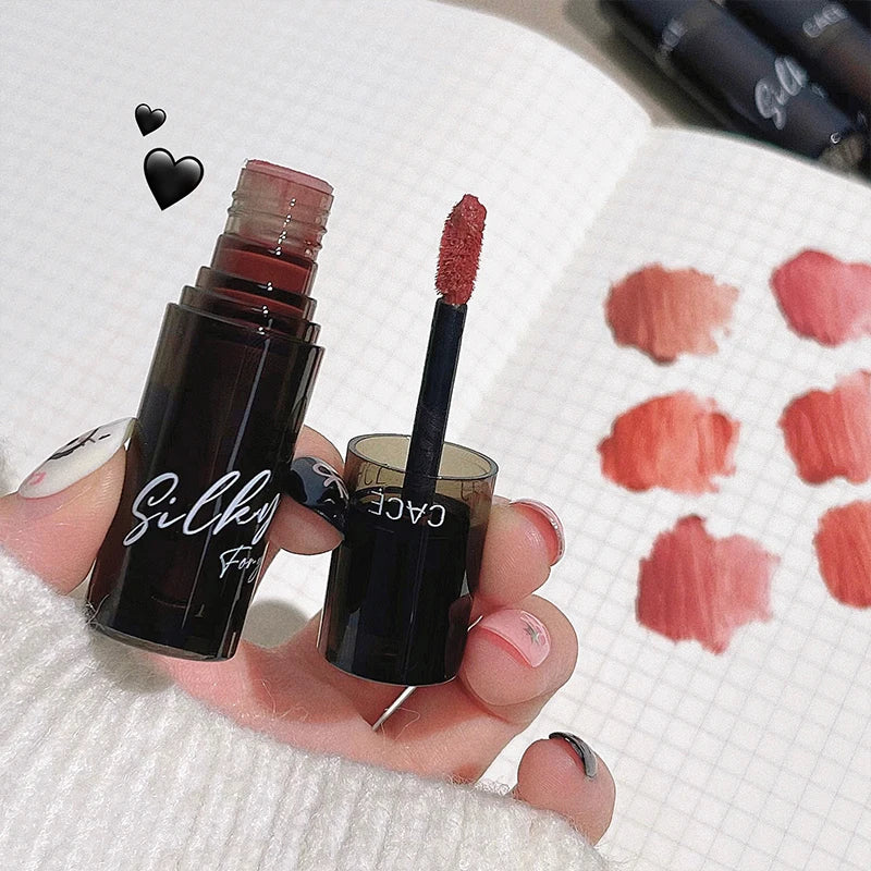 Lip Gloss Matte Velvet Lip Mud Rose Red Brown Stain Lip Tint Waterproof Long-Lasting Velvet Mist Lip Clay Korean Makeup Cosmetic Qme