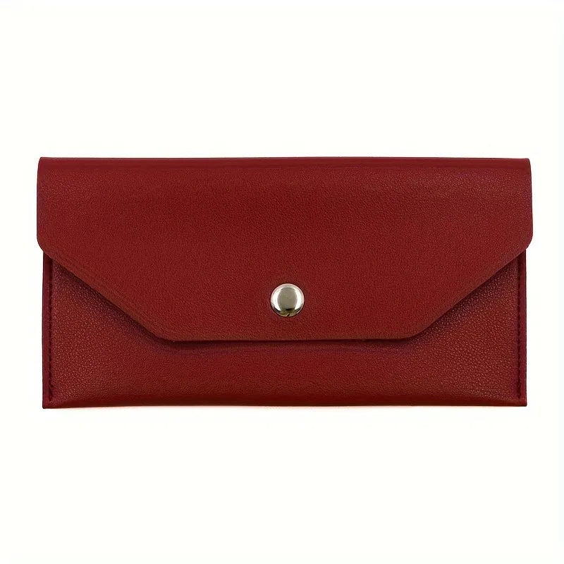 Men’s Ultra Thin Portable Cash Envelope Wallet Wear Resistant PU Leather Money Binder Organizer with Name Card Holder Qme Red