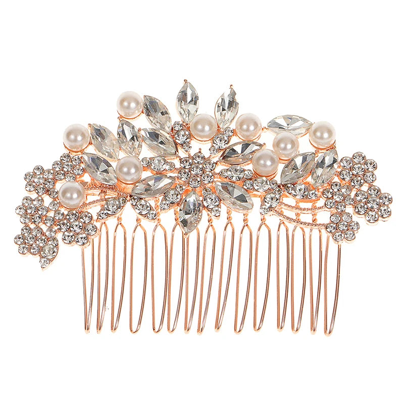Rhinestone Pearl Bride Wedding Hair Comb Side Bridal Clips Qme Rose Gold