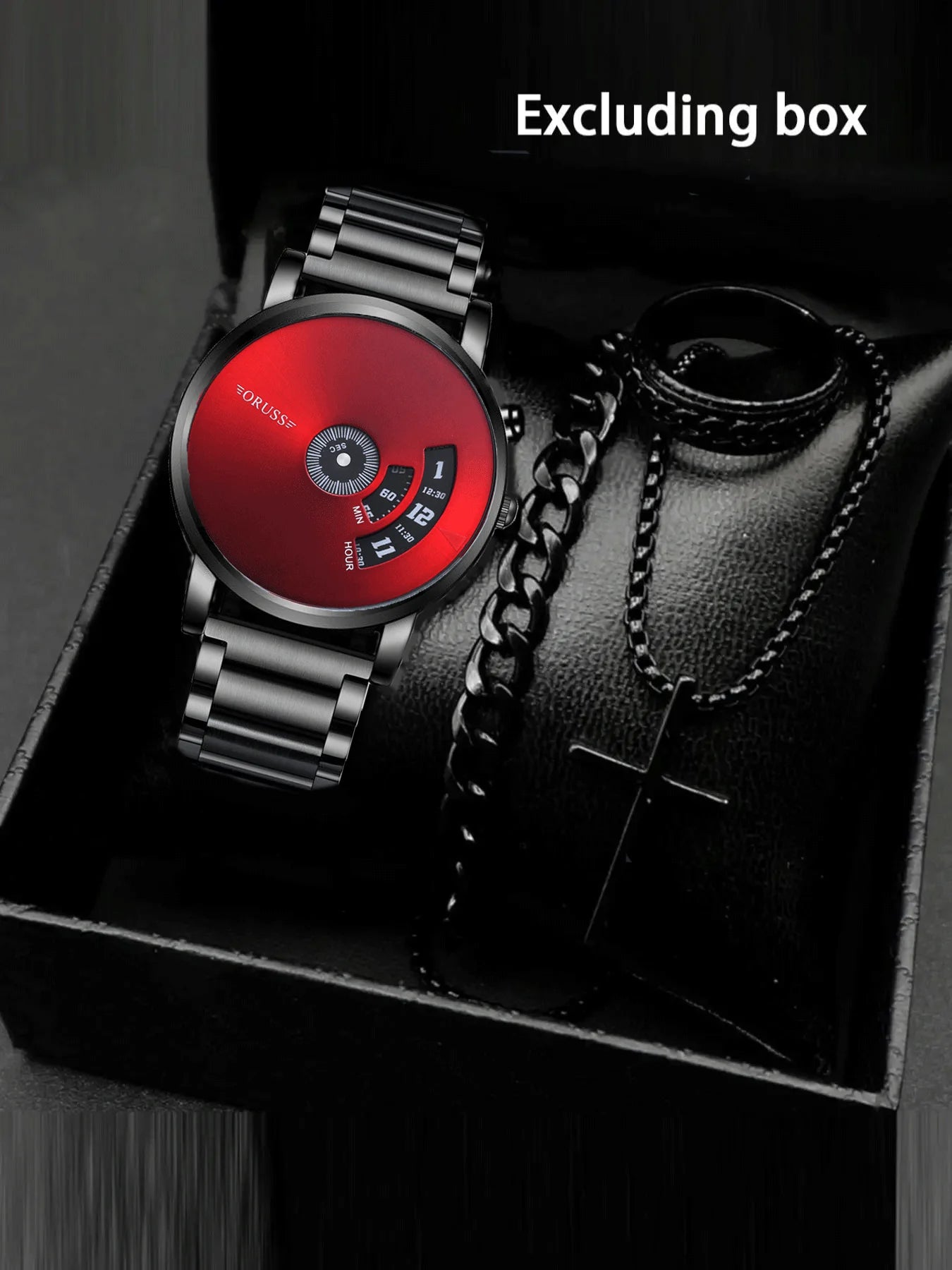 ORUSS Authentic New Men's Watch Automatic Movement Starry Sky Steel Belt Set Waterproof Black Technology Youth Qme Red No