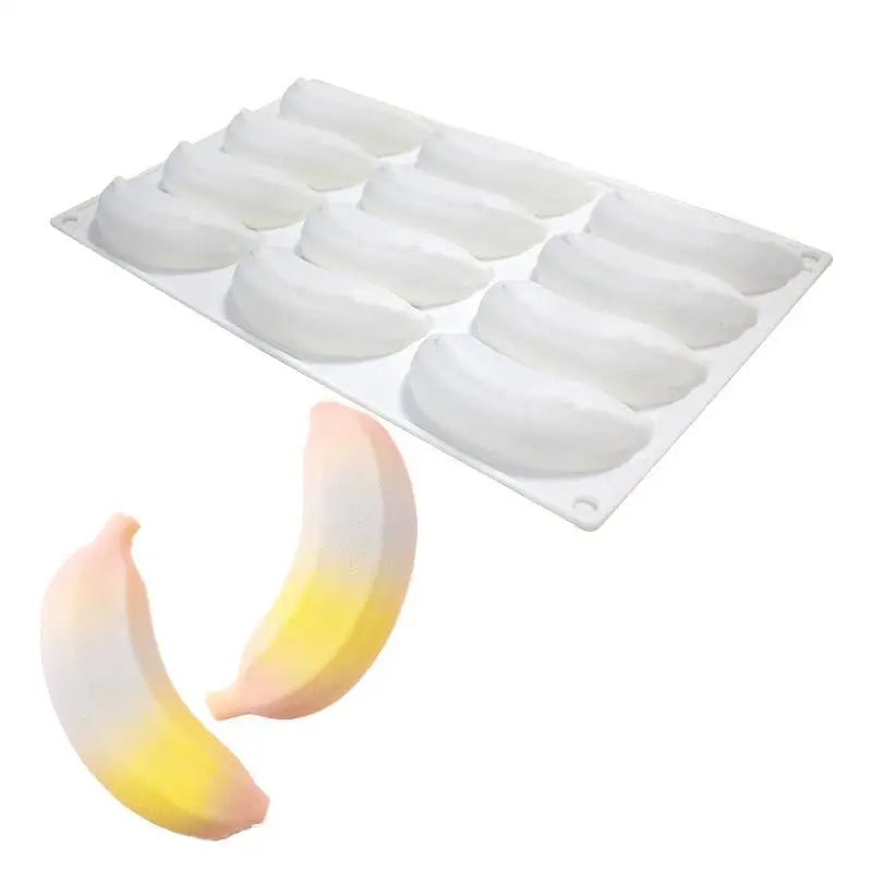 6 12 Cavity Banana Mousse Cake Silicone Mold DIY Chocolate Pudding Qme C