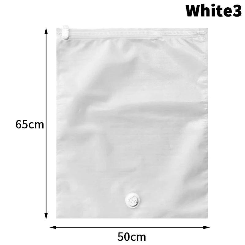 Reusable Hand Roll Vacuum Bags For Travel Waterproof Vacuum Compression Bag Luggage Vacuum Wardrobe Clothing Storage Bag Qme whiteL