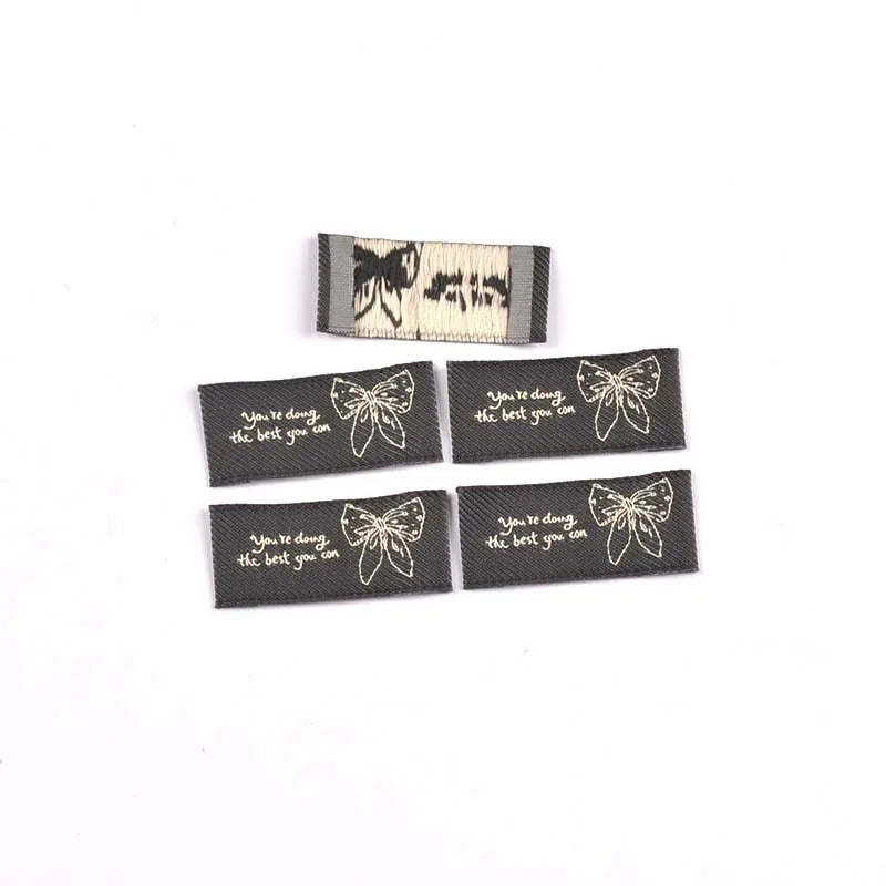 30pcs 44x20mm White/Black/Coffee Knitted Bow Label DIY Sewing Crafts Clothes for Headwear/Clothing/Shoes/Bags cp3841 Qme 44x20mm-1
