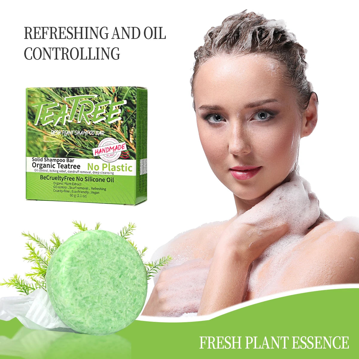 Natural Organic Tea Tree Essential Oil Soap Solid Shampoo Stick Qme