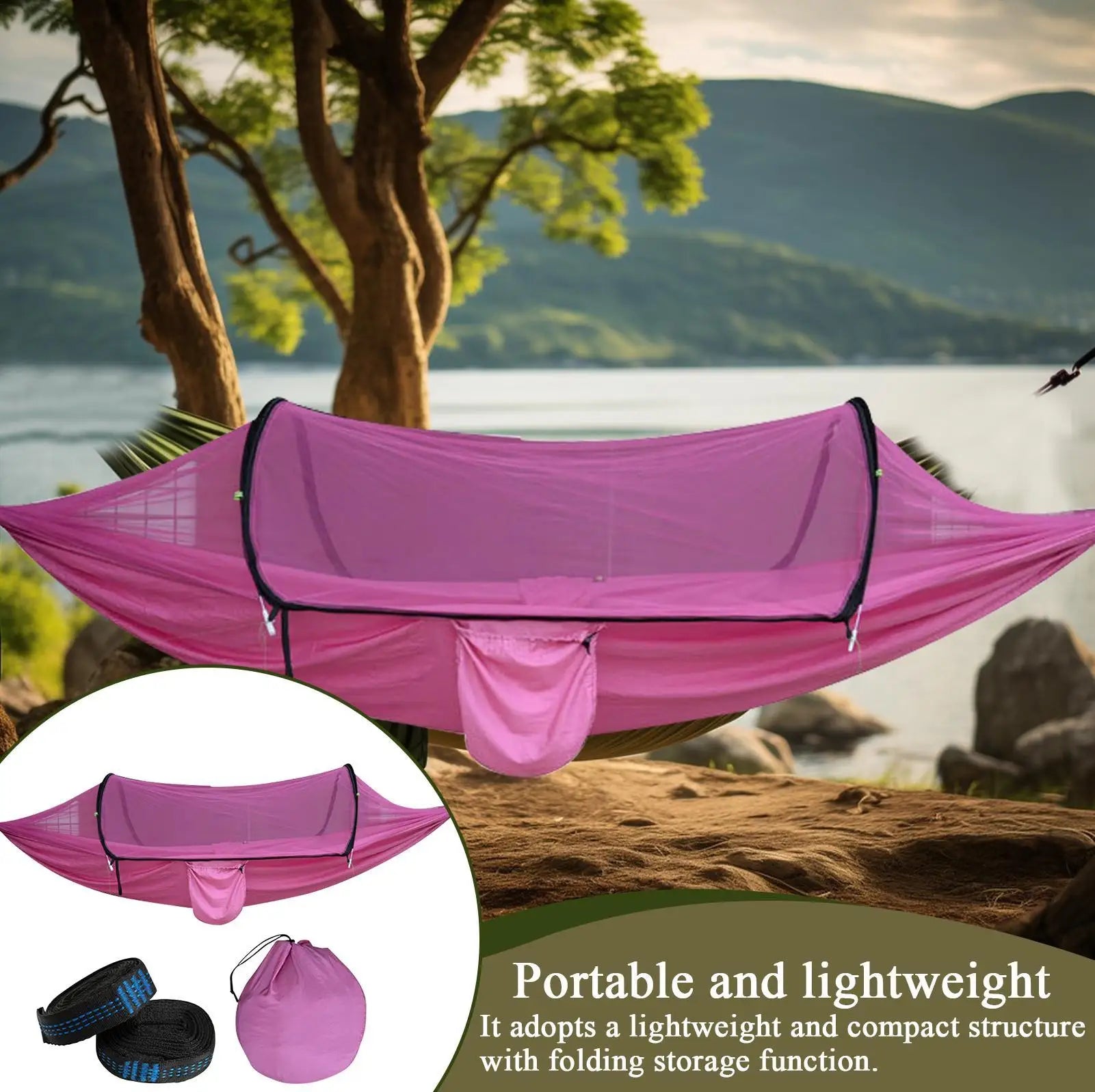 Camping Hammocks For Adults Nylon Outdoor Hammock For Hiking Foldable Lounger For Adventurers Rain Survival Outside Hiking Lake Qme