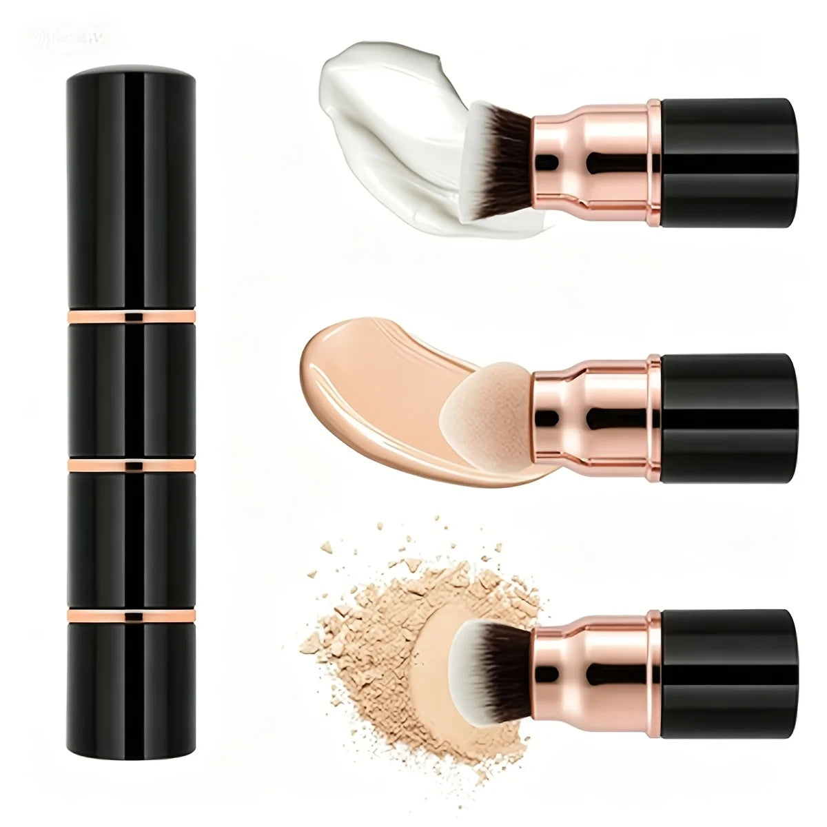 3-in-1 Mini Makeup Brush Detachable Portable Dust Cover Foundation Qme Black
