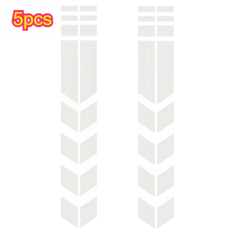 Reflective Motorcycle Fender Stickers, Waterproof Arrow Decals for Front/Rear Mudguard, Safety Warning Qme White 5pcs