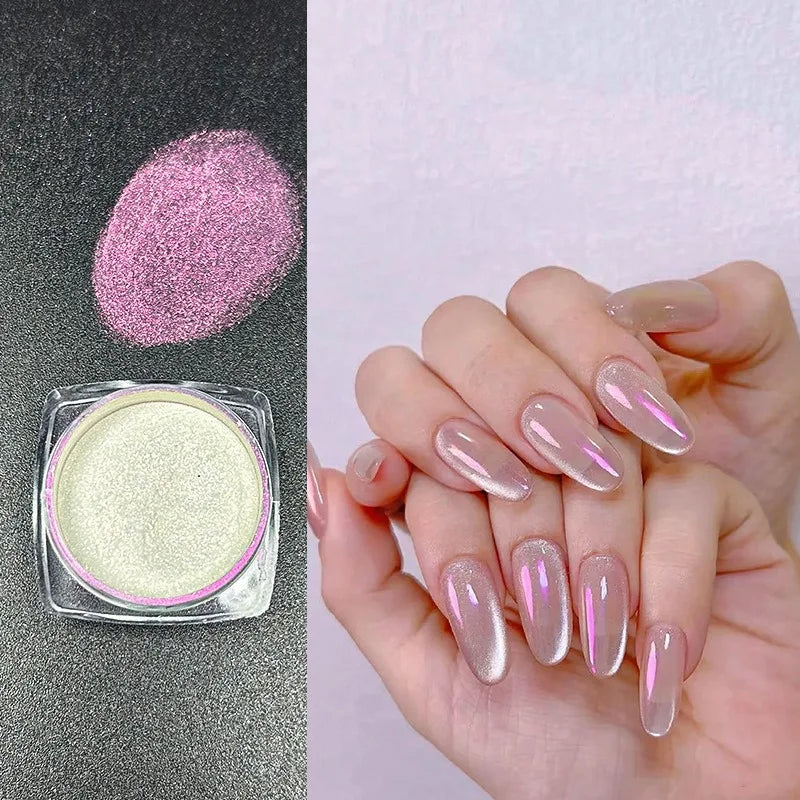 Icy Aurora Glitter Powder, Fairy Nail Glitter with Polarizing Shine, Transparent Holographic Mirror Glitter for Nail Art, 1g Qme