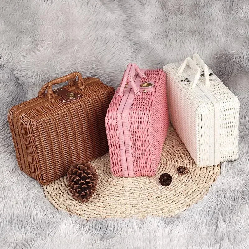 Rattan-like Finishing Box Woven Rattan Basket Retro Storage Qme