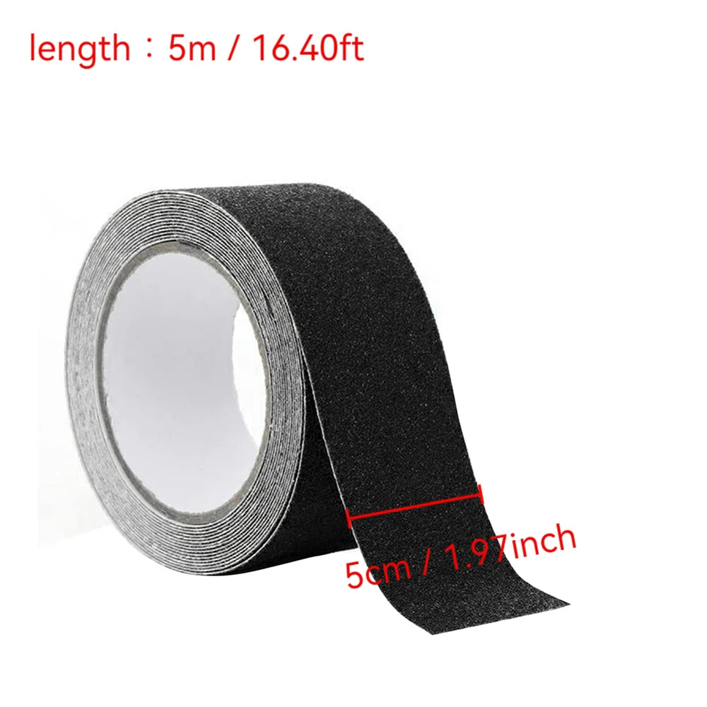 5M Self Adhesive Anti Skid Tape Non Slip Grip Strip for Shower Room Bathroom Floor Tiles Kitchen Stairs Bathtub Edge Qme Black 5cmX5m