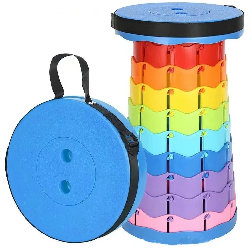 Outdoor Portable Rainbow Fold Expandable Lightweight Plastic Stool Travel Queue Camping Fish Home Saving Space Telescopic Stool Qme RBG-BLUE