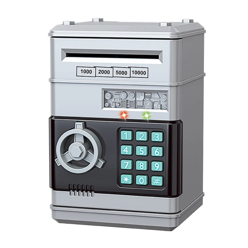 Piggy Bank Automatic Mini Safe Coins Cash Saving Money Box Password Counter Code Key Lock Coin Bank ATM Child Gift Qme Gray