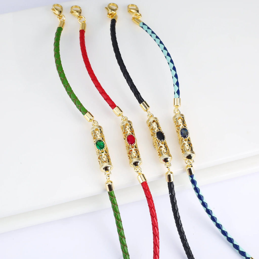 Gold-Plated Dragon Pillar Crystal Leather Braided Adjustable Bracelet Simple For Man Woman Party Holiday Jewelry Prayer Gift Qme