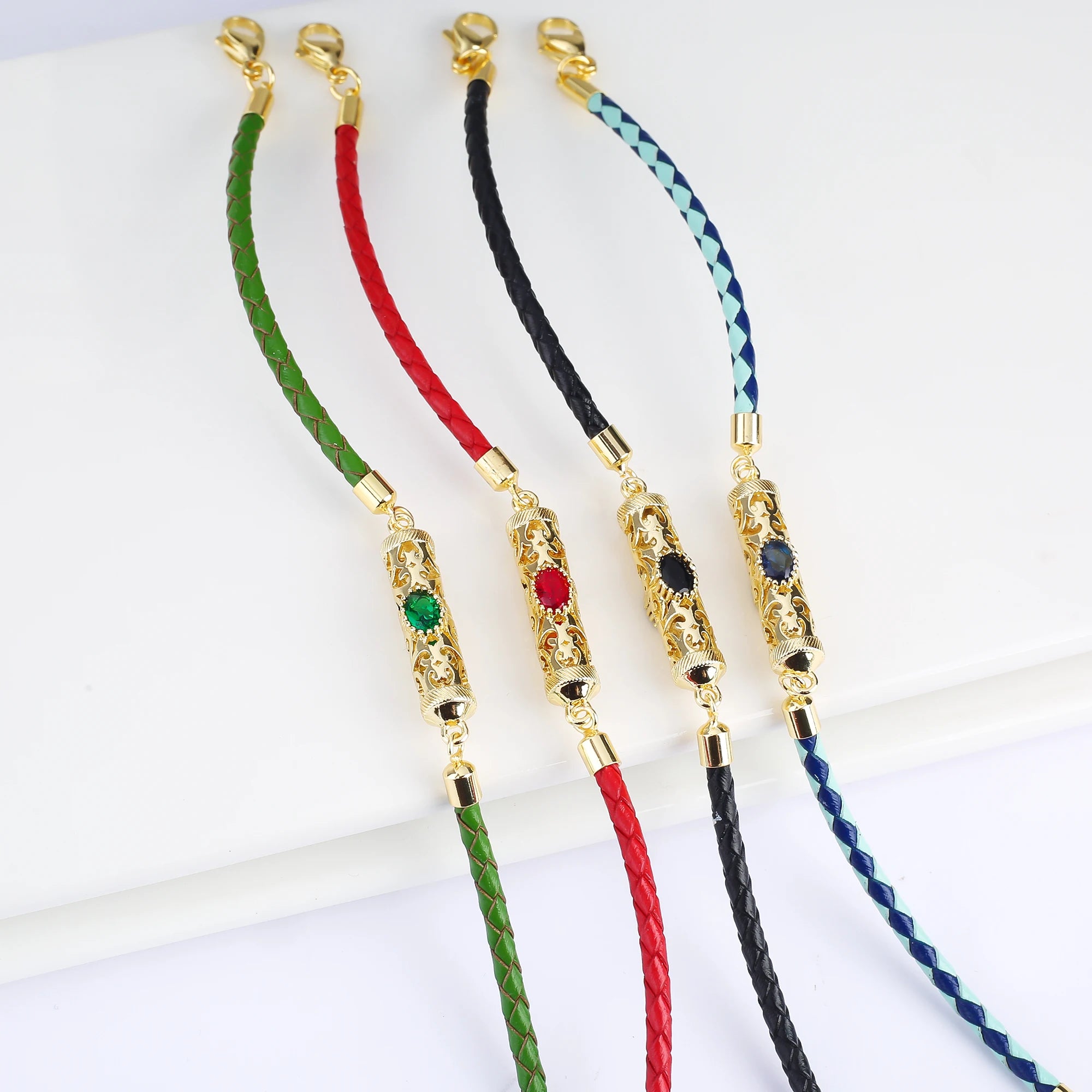 Gold-Plated Dragon Pillar Crystal Leather Braided Adjustable Bracelet Simple For Man Woman Party Holiday Jewelry Prayer Gift Qme