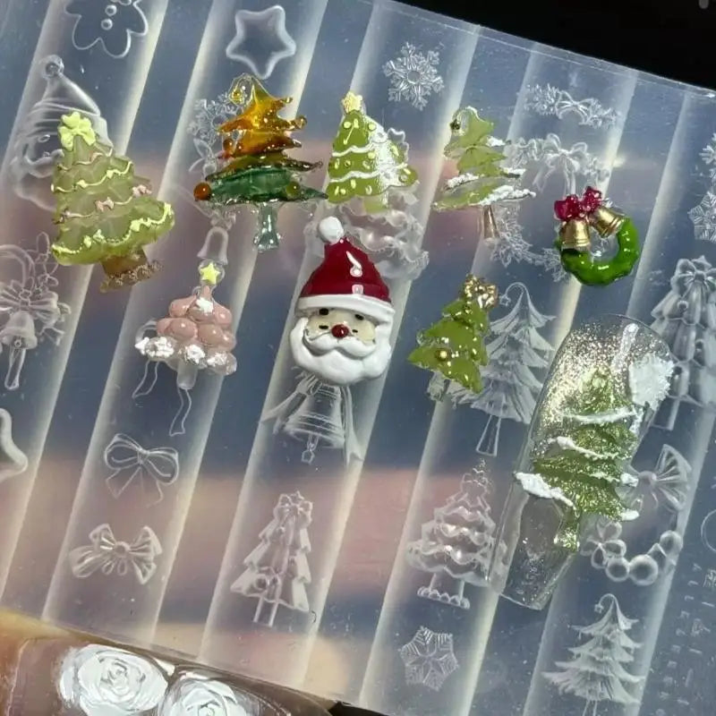 3D Silicone Nail Mold Snowman Gingerbread Man Transparent Template Qme