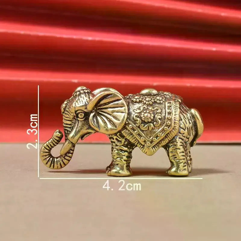 1Pcs Vintage Lucky Statue Desktop Decor Mini Brass Auspicious Elephant Figurine Metal Ornament Wealth Art Gift Qme