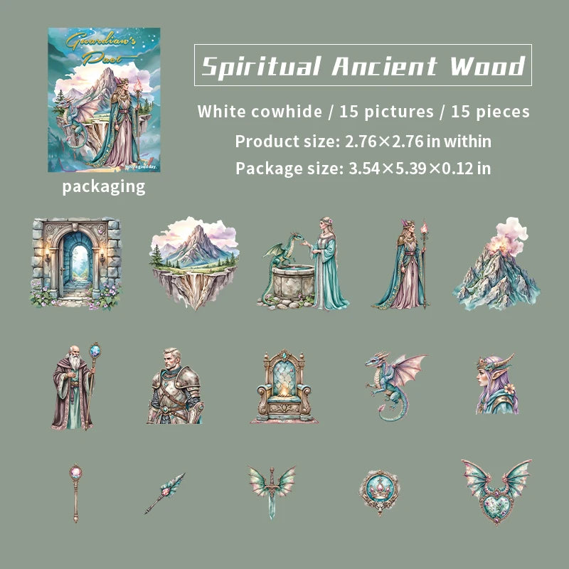 15 Sheets/Bag Guardian's Oath Series Princess and Dragon Theme 3D Scenery Sticker Set for DIY Scrapbook Phone Case Notebook Qme 4