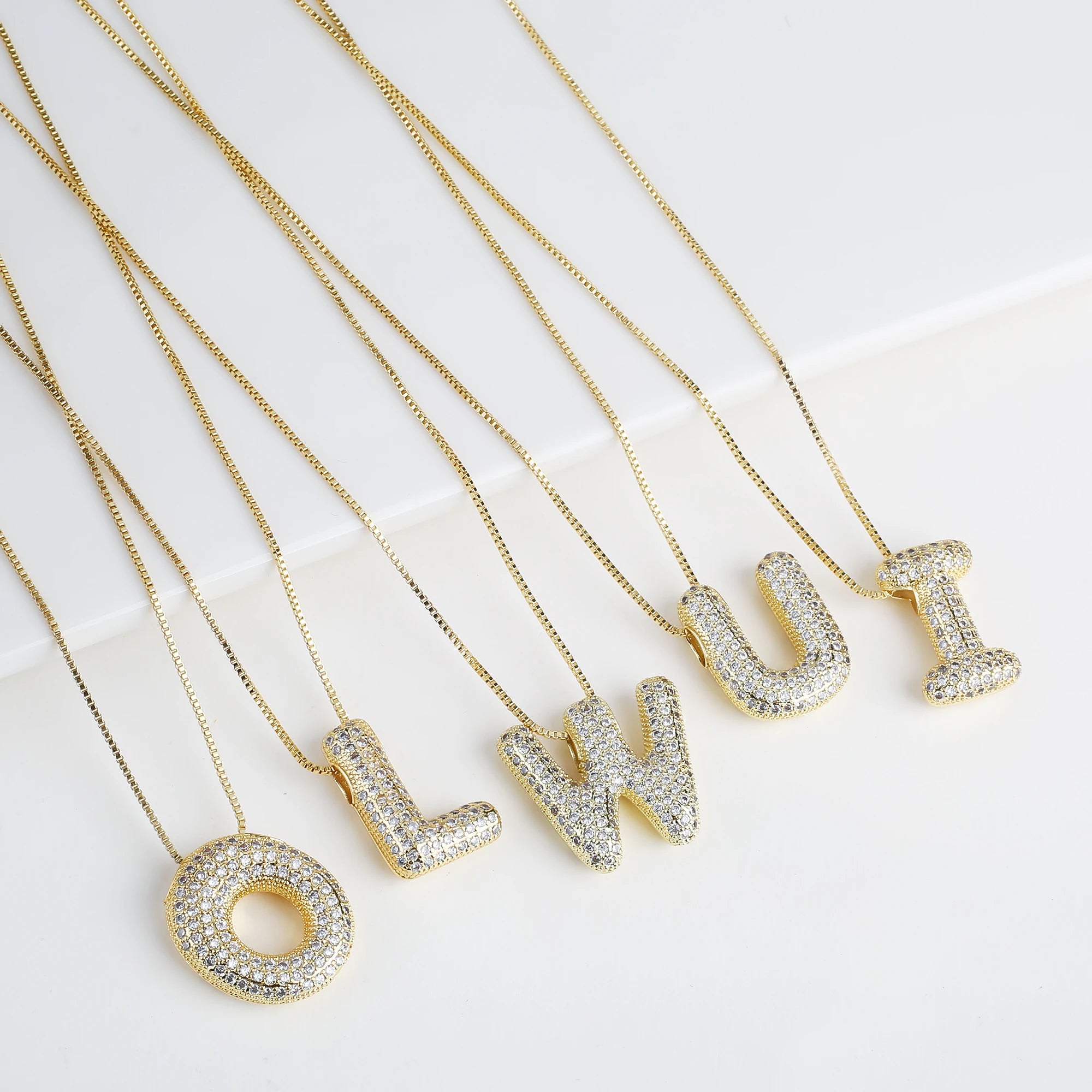 Luxury 3D Shiny Zirconia A-Z 26 Letters Gold Plated Chunky Pendant Necklace Hip Hop for Man Woman Party Jewelry Gift Daily Wear Qme