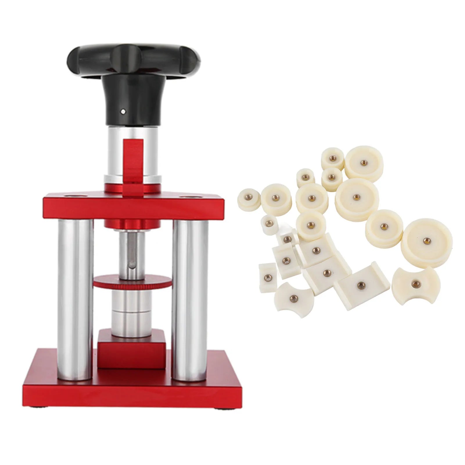 Screw Type Crystal Bezel Watch Back Case Cover Press Tool with 20 Dies Pressing Repair Watch Case Press for Watchmaker Qme red