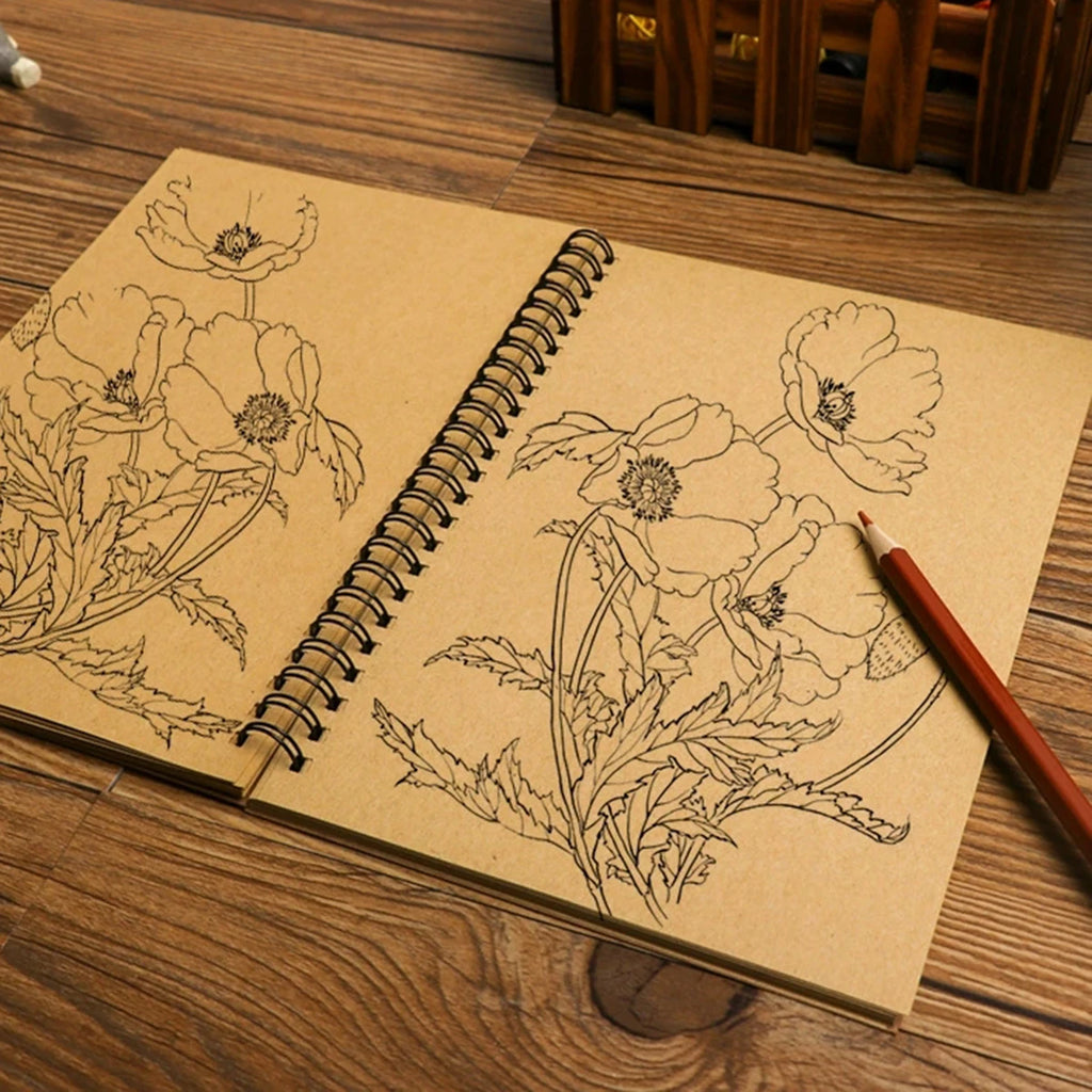 1 Book 50 Sheets Retro Spiral Kraft Paper Notebook Coil Sketchbook Graffiti Drawing Diary Journal Office School Writing Station Qme